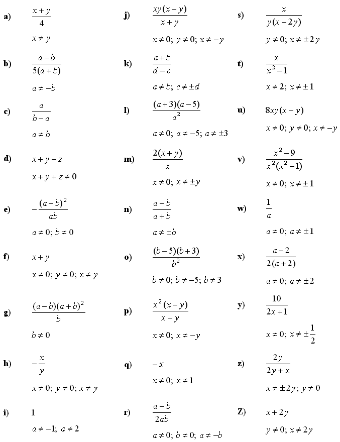 Answers to Math Exercises & Math Problems Algebraic Fractions